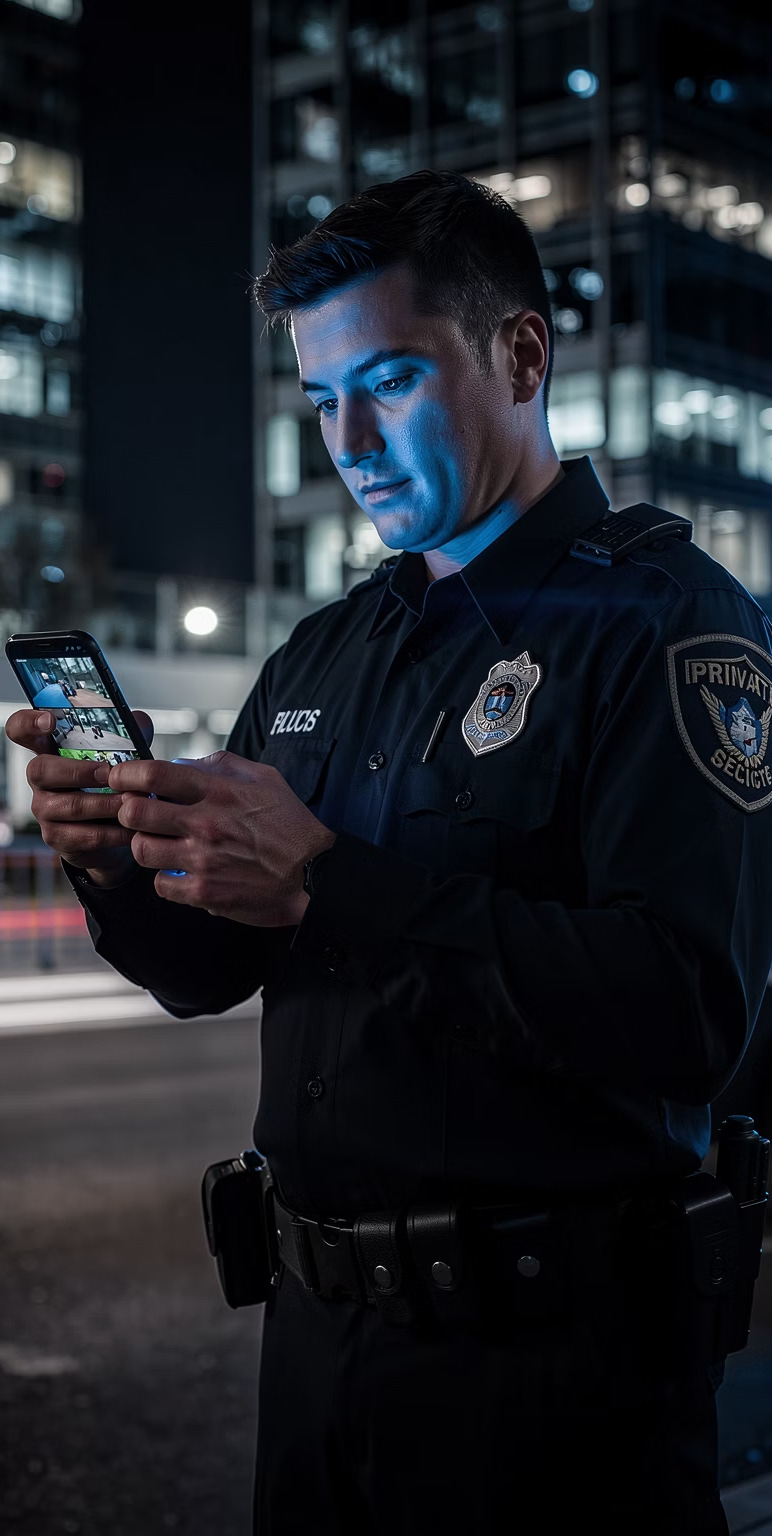 Field officer using mobile response tools with live intelligence access.